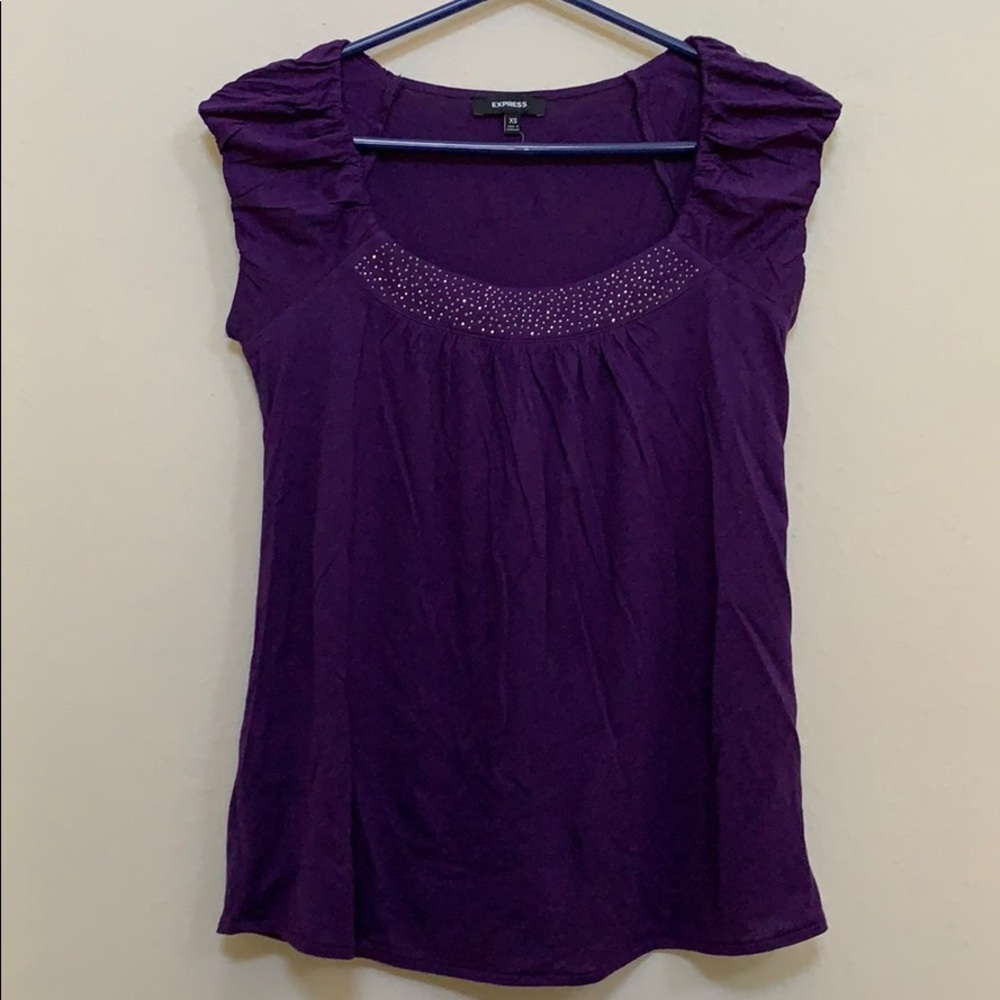 Express purple cap sleep short sleeve tee